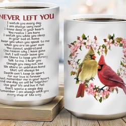 adam store i never left you cardinals jesus memorial mug for dad or mom in heaven jesus lover from daughter son on birth