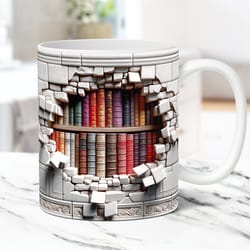 3d book mug wrap 3d bookshelf mug wrap sublimation design 3d book lover mug wrap 11oz and 15oz coffee mug wrap, digital