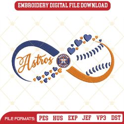 Houston Astros Baseball Hearts Infinity Embroidery Design File