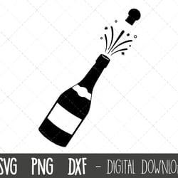champagne bottle svg, champagne bottle pop svg, celebration svg, cork pop vector, wine svg, party png, bottle silhouette