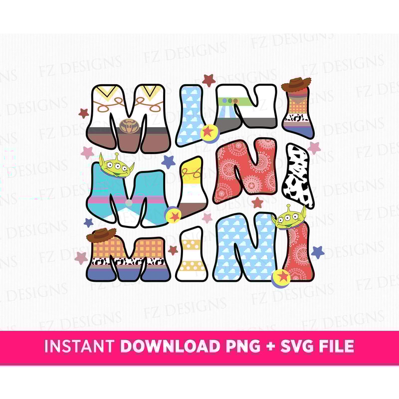 Toy Friends Mini Svg, Birthday Mini Svg, Wavy Letter Mini Svg, Gift For Mini Svg, Family Vacation, Vacay Mode, Svg Png File For Print.jpg