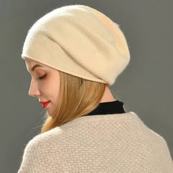 cashmere beanie hat for women, slouchy wool knit beanie, casual crimping beanie for winter