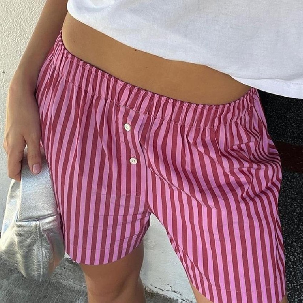 Casual Vintage Shorts for Women High Waist Elastic Waist Striped Print Pajama Pants Beachwear St