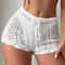 Hollow Drawstring Open Waist Knitted Bikini Blocked Womens Shorts Stylish Comfortable Beachwear