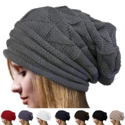 oversized winter hat, knitted baggy beanie for women slouchy ski cap & warm wool skullies unisex