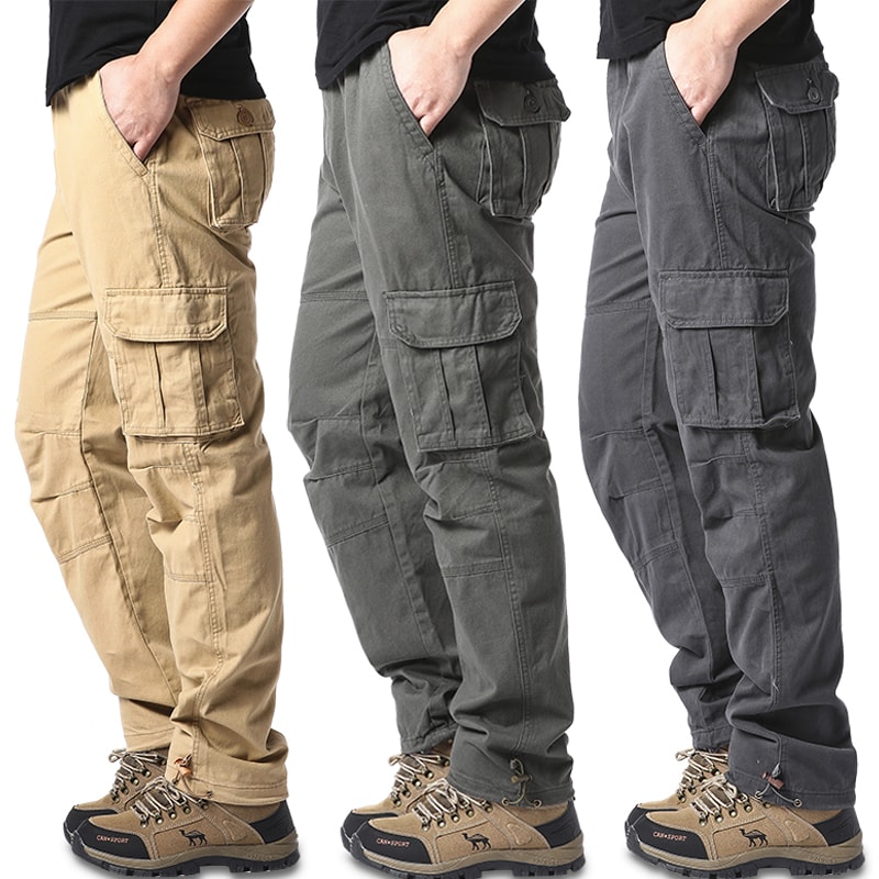 Men Pocket Loose Overalls Elastic Waist Pure Cotton Tactical Pants For Outdoor Sports Work 0
