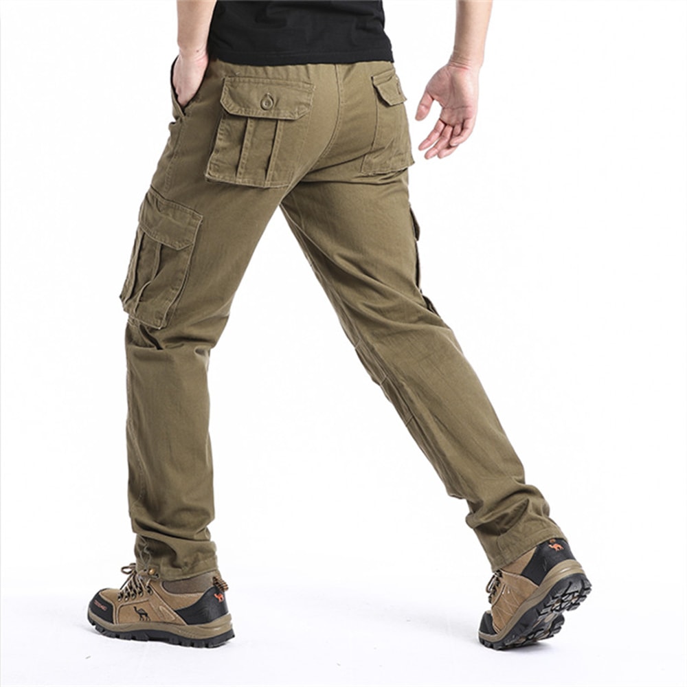 Men Pocket Loose Overalls Elastic Waist Pure Cotton Tactical Pants For Outdoor Sports Work 3