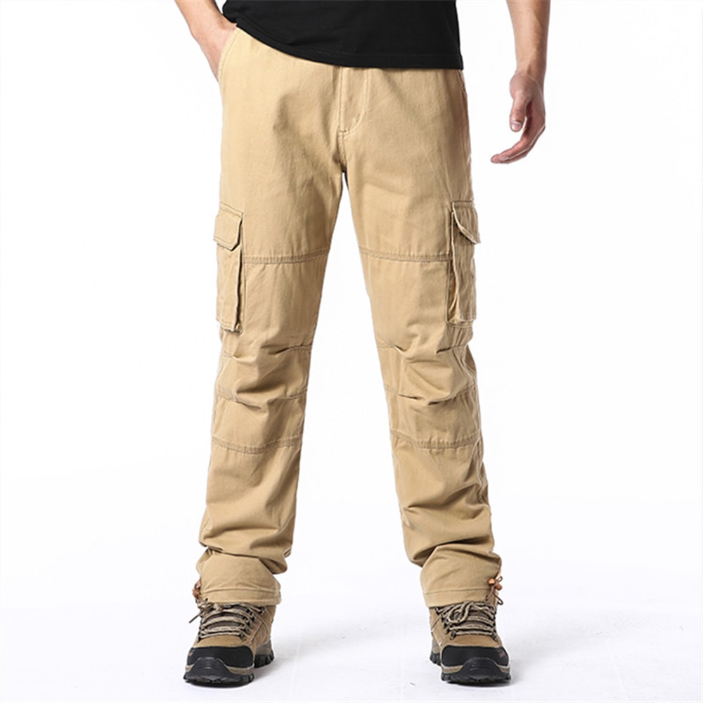 Men Pocket Loose Overalls Elastic Waist Pure Cotton Tactical Pants For Outdoor Sports Work 2