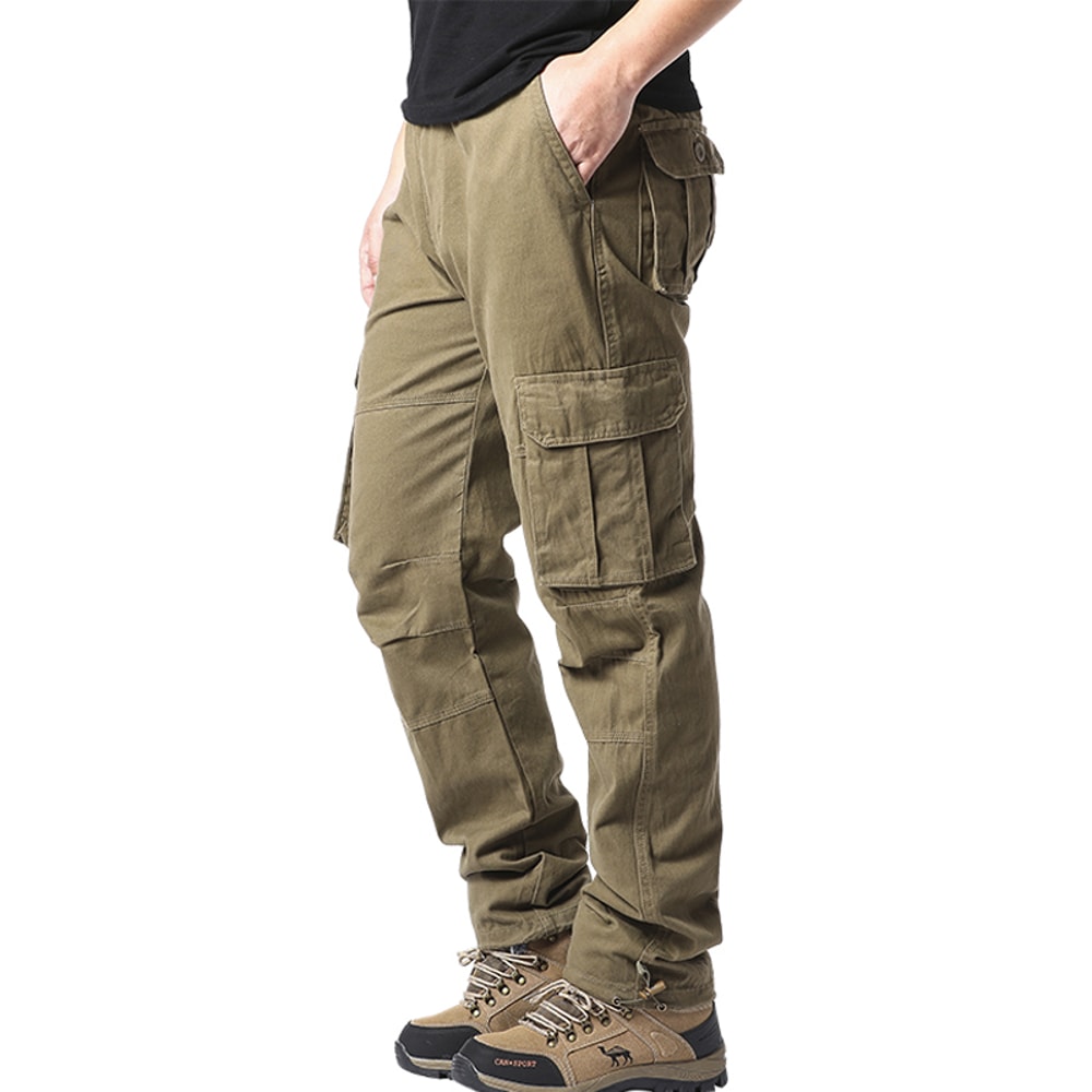 Men Pocket Loose Overalls Elastic Waist Pure Cotton Tactical Pants For Outdoor Sports Work 6