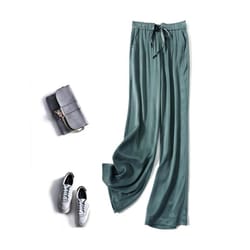 acetic acid ice silk wide leg pants, new summer thin satin casual trousers for women, high waisted, straight leg,
