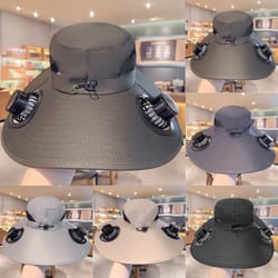 multi function solar fan sun hat, waterproof fishing hat with usb charging, wide brim uv heat protection, cooling gear