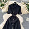 Chic Fashion Elegant Patchwork Knitted Maxi Dress Summer Lady Turndown Collar Shirt Sweater Dress P 1