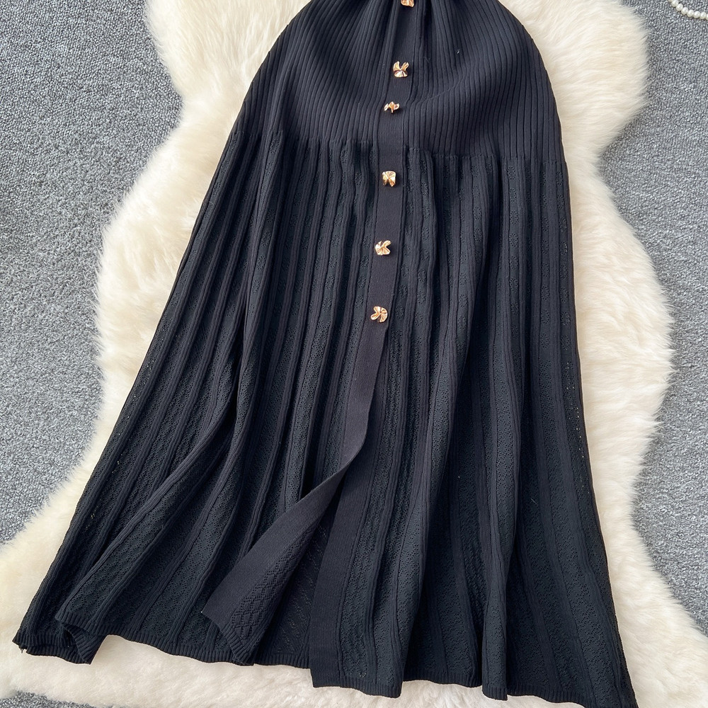 Chic Fashion Elegant Patchwork Knitted Maxi Dress Summer Lady Turndown Collar Shirt Sweater Dress P 2