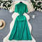 Chic Fashion Elegant Patchwork Knitted Maxi Dress Summer Lady Turndown Collar Shirt Sweater Dress P 3