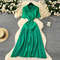Chic Fashion Elegant Patchwork Knitted Maxi Dress Summer Lady Turndown Collar Shirt Sweater Dress P 5