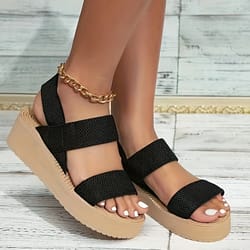 women's platform casual sandals thick soled open toe wedge sandals, ankle strap slingback sandals, eco hemp footwear