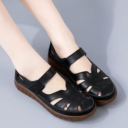 sandals summer breathable leather slippers women's, non slip casual roman shoes ladies, versatile slip on summer style