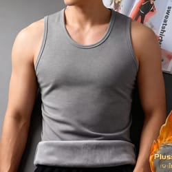 men's warm thermal underwear, autumn winter sleeveless vest, thickening thermo lingerie, soft fleece lined undershirt