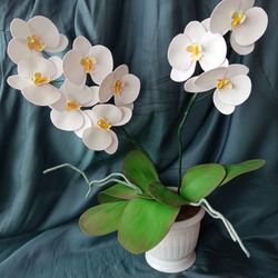 Artificial white orchid flower pot/handmade floral arrangement/gift for her/birthday gift/home decoration/kitchen decor