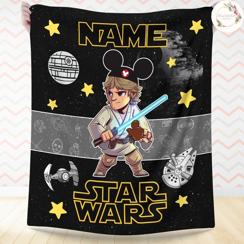Personalized Mickey Ears Disney Star Wars Blanket, Galaxy's Edge Characters Snacks Baby Blanket, Star Wars Family Christmas Gift for Kids.jpg