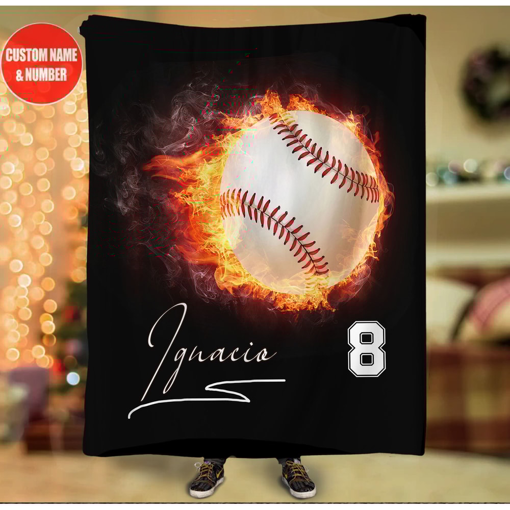 Customized Baseball Blanket, Fire Baseball Blanket, Baseball Gifts For Men, Boys Baseball Gifts, Personalized Gifts, Birthday Gifts For Men.jpg