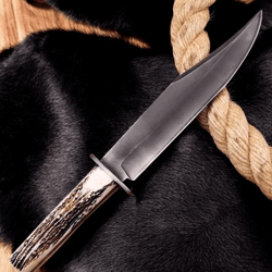 forged j2 steel bowie knife | stag horn handle & brass bars | full tang hunting knife | hunter gift | father gift