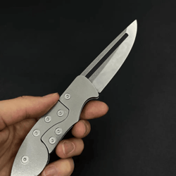 stainless steel folding pocket knife | leather sheath | hunting & outdoor gift | compact edc blade