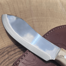 personalized deer horn hunting knife | engraved full tang nessmuk-style knife + leather sheath | outdoors & gift knife