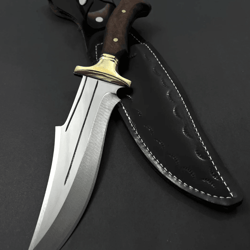 personalized 4116 stainless steel hunting knife | walnut wood handle + engraved blade & leather sheath custom outdoor