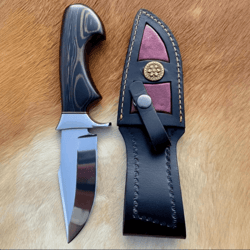 custom d2 steel hunting knife 9" | exotic wood handle | mirror-polished clip point blade w/ leather sheath