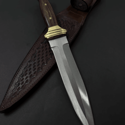 handmade fairbairn–sykes dagger 13" | walnut handle | 4116 stainless steel double-edge blade + leather sheath