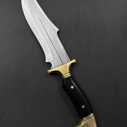 handmade wolf head hunting knife | engraved stainless steel blade + walnut handle & leather sheath outdoor / camping g