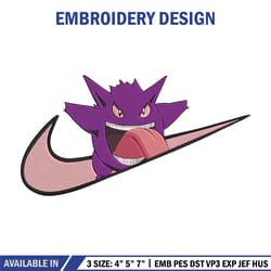 gengar x nike embroidery design, pokemon embroidery, embroidery file, nike embroidery, anime shirt, embroidery design