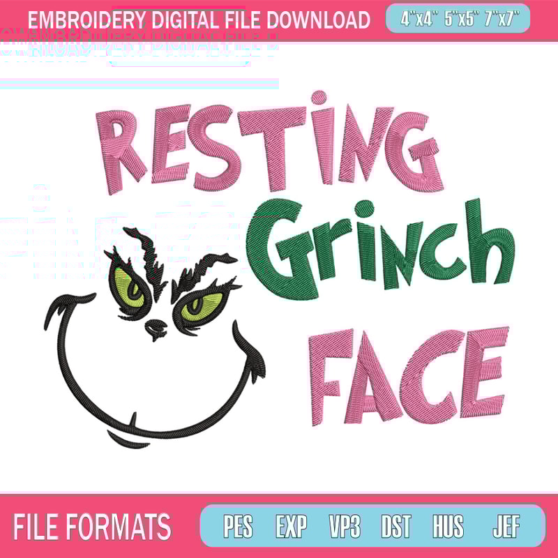 Grinch face Embroidery Design, Grinch Embroidery, Embroidery File, Chrismas Embroidery, Anime shirt, Digital download.jpg