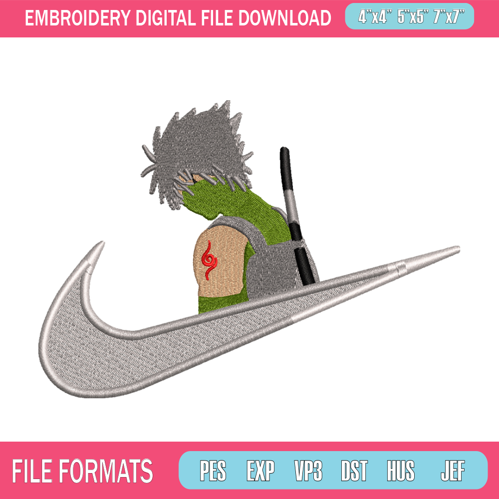 Kakashi Hatake Nike embroidery design, Naruto embroidery, nike design, anime design, anime shirt, Digital download 1.jpg