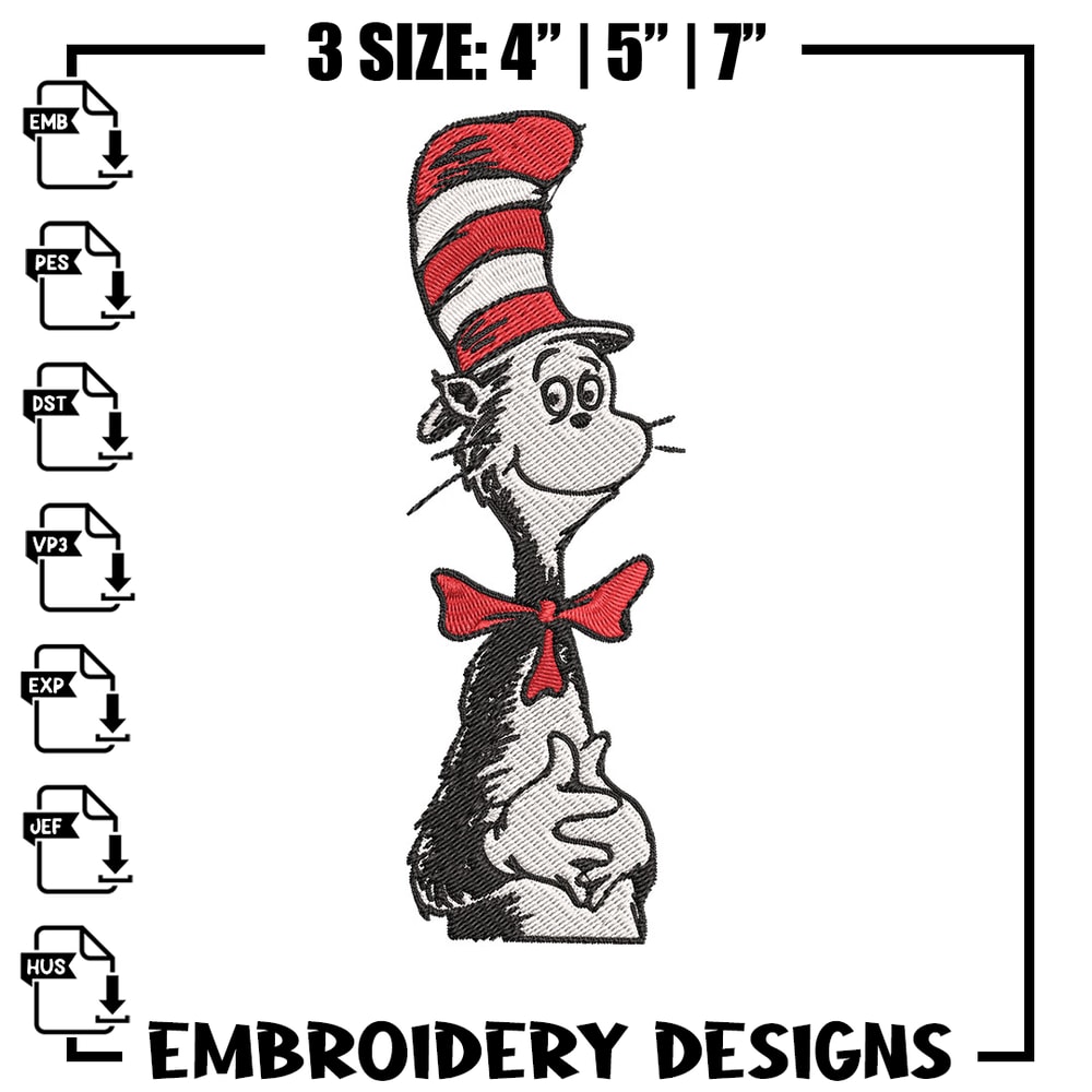 Cat in the Hat Logo Embroidery Design, Dr Seuss Embroidery, Embroidery File, Embroidery design, Digital download..jpg