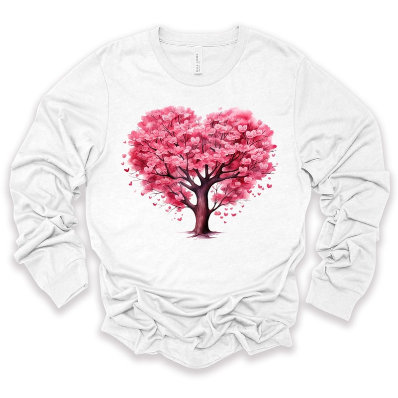 Valentine Long Sleeve Tee, Pretty Valentine Tree, Valentine Hearts on Tree Design, premium unisex long sleeve tee, 3x plus size long sleeve.jpg