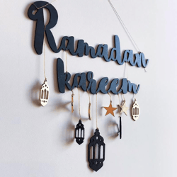 1pc,Ramadan Kareem Decoration Wooden Pendant Ornament Eid Mubarak Wooden Hanging Plaque Sign Moon Star Hanging Pendant