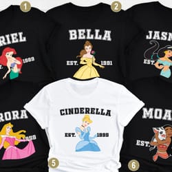 disney princess characters shirt, disney girls trip, disneyland t-shirt, bella shirt, moana shirt, ariel shirt, disney b
