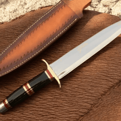 14 inch d2 steel bowie knife | horn handle & brass guard | full tang hunting knife gift for hunter | bf gift