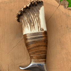 custom handmade hunting knife | stainless steel outdoor blade | walnut handle + leather sheath | premium survival &