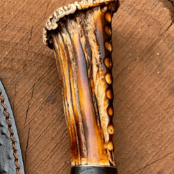 hand-forged hunting knife | genuine deer antler handle + hammered steel blade & leather sheath | custom outdoor & surviv