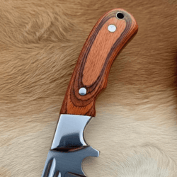 custom handmade d2 steel hunting knife | walnut handle | full tang outdoor blade + leather sheath | premium survival & c