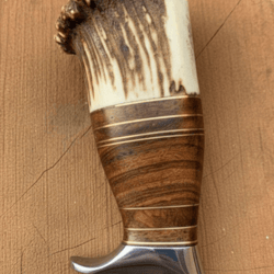 custom handmade hunting knife | stag antler handle | full tang outdoor blade + leather sheath | bushcraft & survival kni
