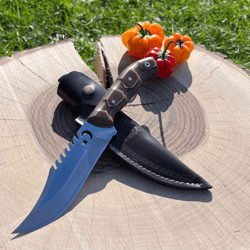 handmade engraved stainless steel knife | custom etched blade + walnut grip | leather sheath | outdoor hunting & gift kn