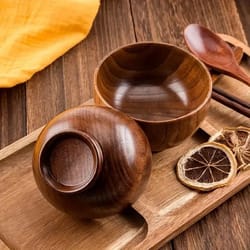 handcrafted natural japanese wooden bowl – versatile rice, soup, and salad container for kids and adults