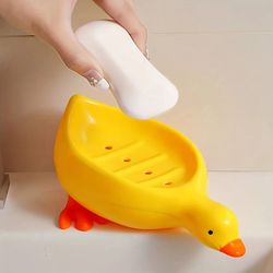 cute yellow duck cartoon soap dish, drainable soap holder for bathroom accessories