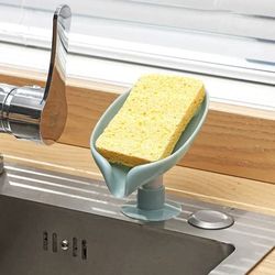 leaf shape self-draining soap holder with suction cup, stylish soap dish for bathroom and kitchen