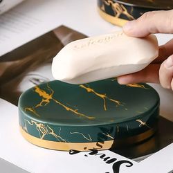 premium ceramic soap dish with marble stripes, elegant soap holder for home and hotel