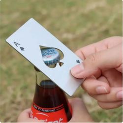 creative playing card shaped bottle opener, portable stainless steel ace of spades design
